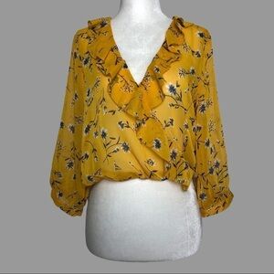 🖤 8 🖤 NWT Top Cropped Wrap Floral Blouse Ruffled Sheer​